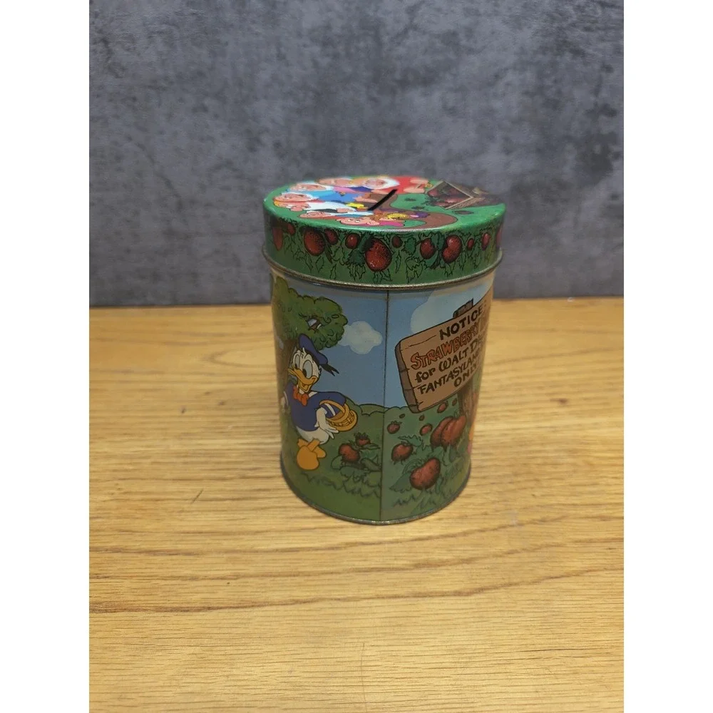 Vintage Disney Strawberry Bank Tin FantasyLand Strawberry‎ Donald Mickey Dwarves
